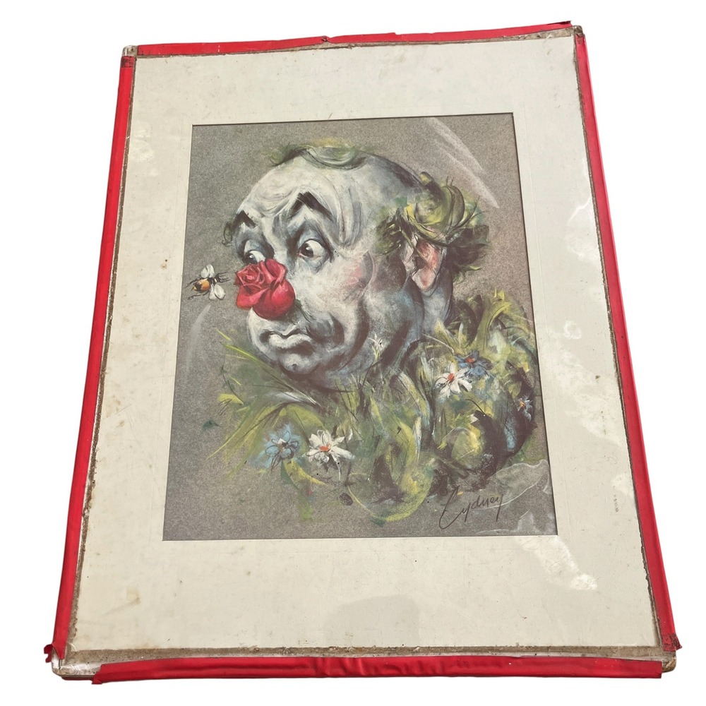 Vintage Cydney Bumble Bee Clown Lithograph Art Print Red Rose Nose 11x14 MCM